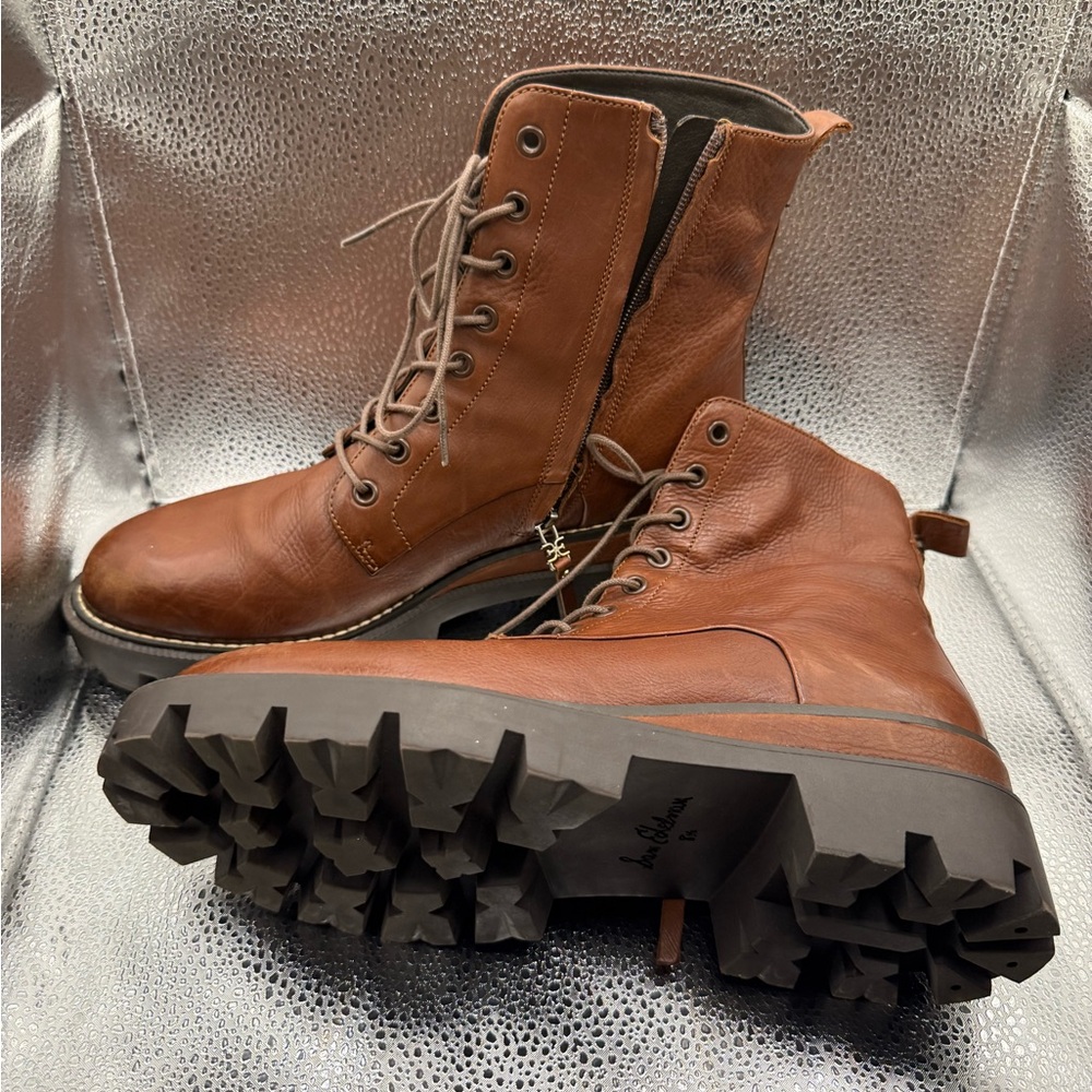 SAM EDELMAN Women's 8.5 Leather Cognac Garret Platform Combat Boots - Picture 5 of 8